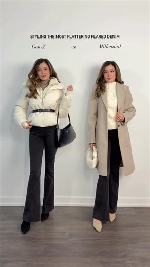 Sharon Nijhawan on Instagram: "Gen Z or Millennial, which side are you on? Comment SHOP and I’ll DM you the links ✨ Either way, flared denims win every time. Obsessed with this fit, it makes you look taller, snatched, and effortless. Save this for winter style inspo 🤍 Wearing denims from @iugayoga_us Use code IUGASHARON for 10% off #outfitinspo #fashioninspiration #fashionhacks #millenialstyle #genzstyle https://liketk.it/5MFfK"