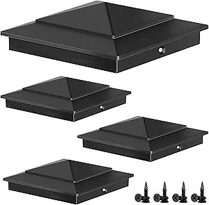 6x6 Heavy Duty Aluminium Pyramid Post Caps for Actual 5.5" x 5.5" Wood Cedar Corridors Mailbox Deck Fence Posts, Durable and Unbreakable Waterproof Outdoor Fence Post Cover, 4 Pack-Black