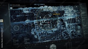 Advanced Analysis Software Detects Aerial Drone Approaching Scanned City Area. Aerial Target Detection Software Tracking Spy Drone Position. Aerial Scanner Software For Detection Of Spy Drones Stock Video