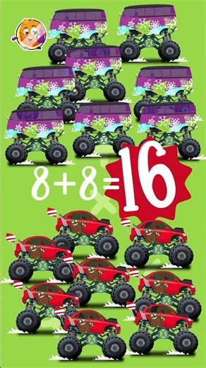 Monster Van Math! 8+8=16 🚐 Learn Addition for Kids #shorts