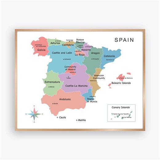 Spain Map With Autonomous Communities and Capitals, Detailed Spain Geography Map Poster for Classroom Homeschool Education - Etsy Australia
