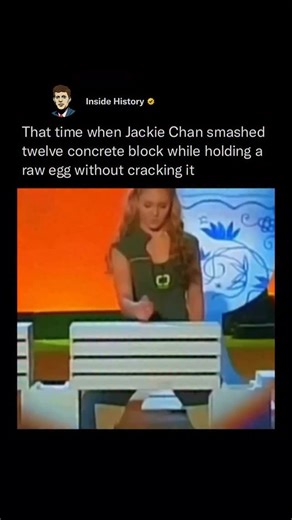 Inside History on Instagram: "In a stunning display of precision and control, Jackie Chan accomplished the seemingly impossible by breaking twelve solid concrete blocks while holding a raw egg in his hand—without cracking it. The feat showcased not just brute strength, but his extraordinary discipline, balance, and mastery of martial arts technique, proving that true power lies in control rather than force alone! #history #jackiechan #martialarts #reels #movies"
