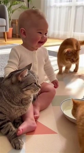 Pure happiness vs. Grumpy cat! 🥺✨#grumpycat #funnybaby