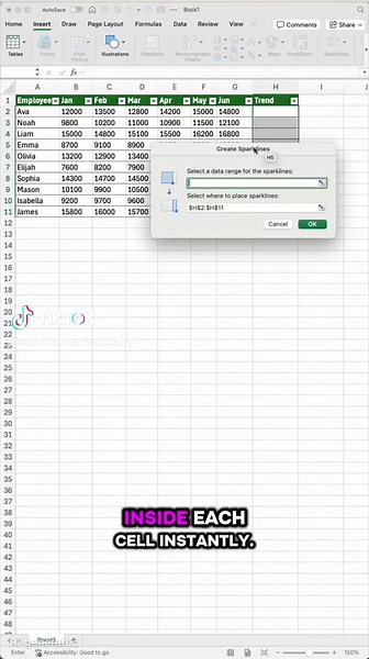 Stop wasting time creating charts. Excel can show trends instantly inside cells. #excel #exceltips #excelhack #productivity #worksmartai