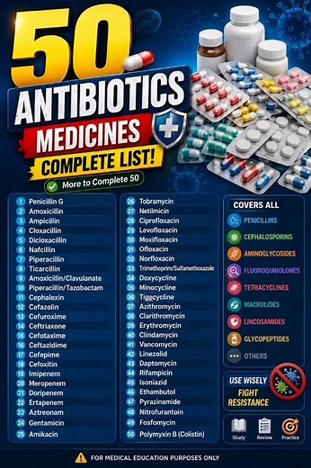 Top 50 Antibiotics Medicines 💊 | Complete List for Medical Students ll