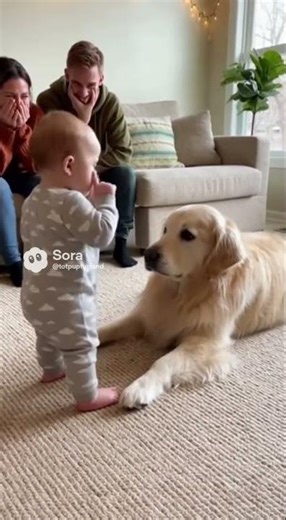 Baby and Golden Retriever Share a Gentle "Secret Conversation"