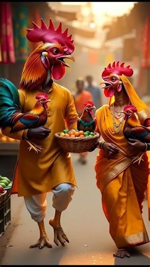 🐓Anthropomorphic Rooster Family in a Colorful Market Festive Animation Video #Rooster