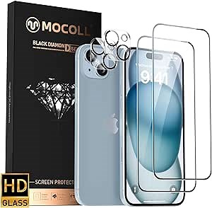 MOCOLL Ultra-Clear Screen Protector for iPhone 15, HD Clarity, 9H Hardness, Anti-Scratch, Bubble-Free Easy Installation, Case-Friendly Design, Touch Sensitive Film