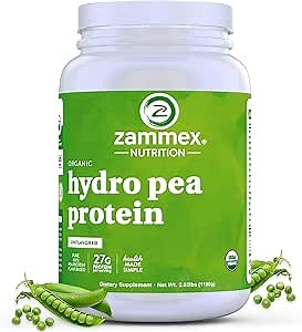 Zammex Organic Pea Protein Powder, 26g Proteins Per Serving,Plant Based 100% Vegan Canada Pea Powder, Gluten Free, Non-GMO,No Additives,Easy to Digest, 2.62lbs, Natural Flavor