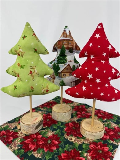 Handmade Fabric Christmas Trees With Natural Birch Base - Rustic Holiday Decor - Stuffed Textile Trees - Etsy