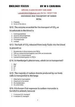 Breathing and exchange of gases mcqs; mechanism of breathing; human respiratory system; emphysema;