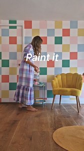 Charlotte colourful interiors on Instagram: "ad |4 months ago I taped up this wall ready to paint my dream checkerboard wall but I couldn't decide on a colour. In the end I couldn't pick between the @grahamandbrown colours so I used them all and it turned out better than I imagined. Proof that good things come to those who wait. I used RESISTANCE DURABLE MATT EMULSION It has a premium extra matt finish. It's scrub-resistant and will stay matt even after cleaning perfect if you have kids or pets.