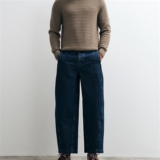 ASOS DESIGN barrel jeans in dark wash blue with stitch detailing | ASOS