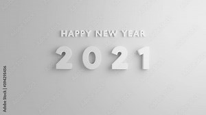Happy New Year 2021 flat text design. alphabet text on white background simple , elegant and minimalist . Typography font graphic desgin. 4K video text 3d illustration rendering