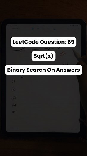 Yash Verma | Web Developer on Instagram: "Day 8 of LeetCode Daily – Binary Search on Answers (New Concept) We usually apply binary search on sorted arrays, but what if there’s no array at all? That’s where Binary Search on Answers comes in, we apply binary search on a range of possible answers. In today’s example: Square Root of a Number – Here we don’t have an array, instead we have range of possible answers so we implement binary search between the range of 1 to n/2 to find the integer square 