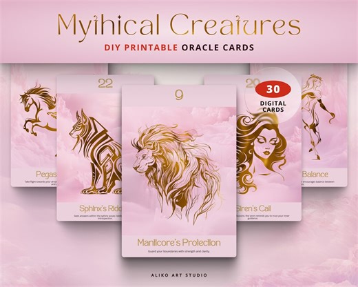 Oracle Cards Mythical Creatures - Printable & Editable DIY Card Deck Design by Aliko Art - Etsy
