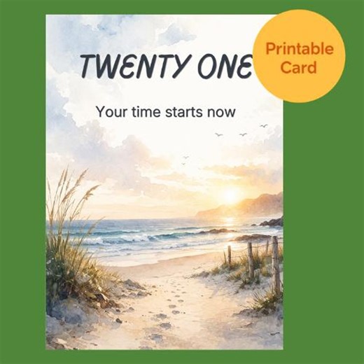 21st Birthday Card for Son, 21st Birthday Gift from Mom or Dad, Watercolour Beach Scene, Inspirational 21st Message (A4/US Letter Printable)