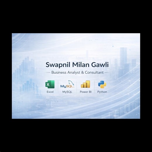 Swapnil Milan Gawli on Instagram: "Turning data into decisions 📊 Hi, I’m Swapnil Milan Gawli — Business Analyst & Consultant I help businesses: • Understand their data • Build powerful dashboards • Make smarter, faster decisions Tools I work with: Excel | MySQL | Power BI | Python 🚀 Let’s grow with data 📩 DM for collaborations & projects #businessanalytics #businessanalyst #dataanalytics #datadriven #analyticsconsultant #excelanalytics #mysql #powerbi #pythonfordata #sqlforanalytics #analytic