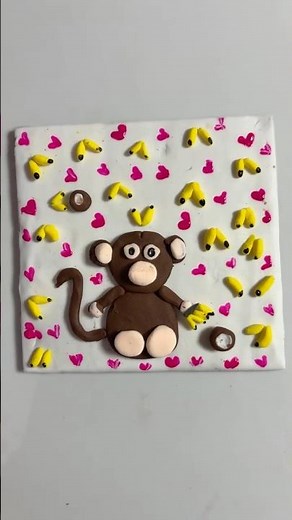 Making a Cute Monkey with banana Using Clay 🐵 | Easy Clay Art Tutorial #claymodeling #clay #craft