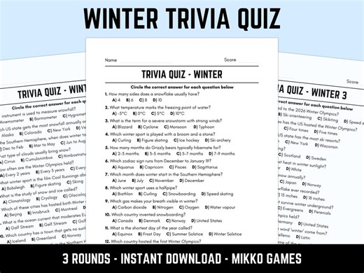Printable Winter Trivia Quiz With Answers: Downloadable Pub Quiz Sheets, Fun General Knowledge Trivia Questions, Table Quiz for Adults - Etsy