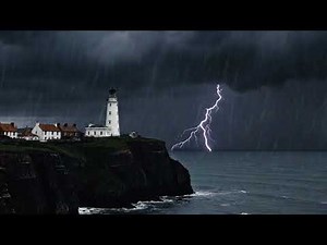 Stormy Lighthouse at Night | Powerful Waves & Wind for Deep Sleep (8 Hours)