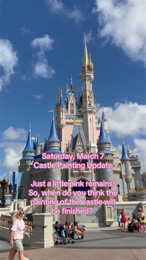 The castle is going back to its old color palette! So, when do you think the pink will be completely gone and the painting of the castle will be finished? This week? This month? #EngineerEverAfter #MagicKingdom #DisneyWorld #CastlePainting #PinkCastle