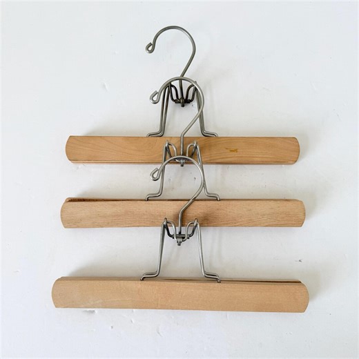 3 Vintage Wooden Pant Hangers - Clamp Style Hangers - Hanging Gallery Wall Art Decor - Wood Hangers - Etsy