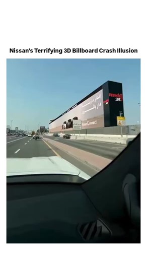 Rare Folio on Instagram: "The post shares a viral Nissan Middle East advertisement depicting a 3D billboard in Dubai where a CGI truck appears to crash into oncoming traffic, with realistic sand and debris effects startling drivers. Created using forced perspective and advanced visual effects, the ad blurs the boundary between illusion and reality to promote Nissan's rugged vehicles, as confirmed by recent campaign reports. Shared by a Japanese mystery-focused account, it has sparked 90 replies 