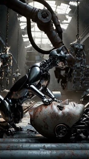 Robot Cat Investigates Broken Android Factory Full Of Abandoned Machines