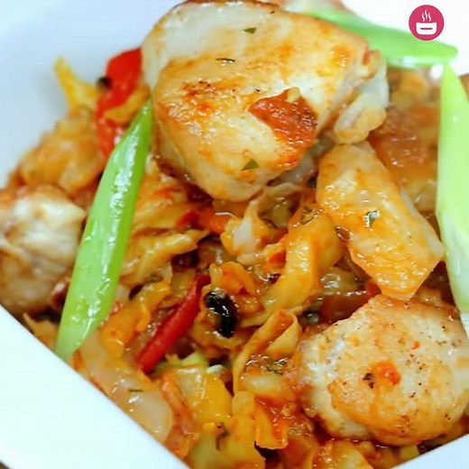 Fried Chicken Breast with Cabbage