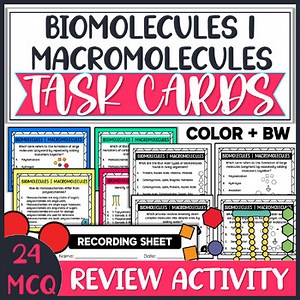 Biomolecules & Macromolecules Task Cards Review Activity | Science Stations