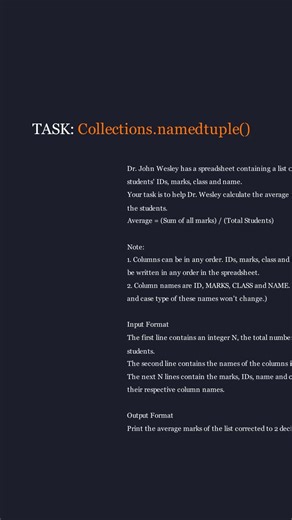 Reto 79 HackerRank Collections namedtuple manim