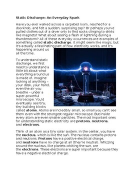 Static Discharge - Middle School Science Reading Worksheet - 100% Editable