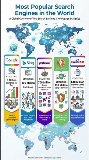 Most Popular Search Engines and Their Daily Visitors | Google, Bing, Yahoo, DuckDuckGo, Baidu
