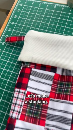 Let’s make a DIY stocking! 🎄🧦 if youre a beginner, substitute the patchwork w/ a solid fabric piece 🙂 #sew #sewing #sewingtiktok #sewingforyoupage