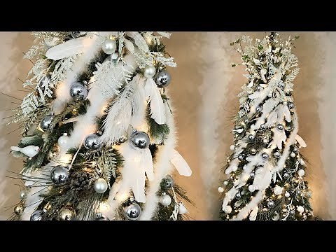 Elegant Feather Christmas Tree - White, Ice Blue, & Gold - Tree Decorating How To