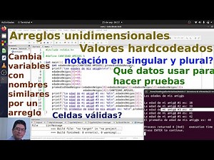 Arreglos unidimensionales con valores hardcodeados; en lenguaje C