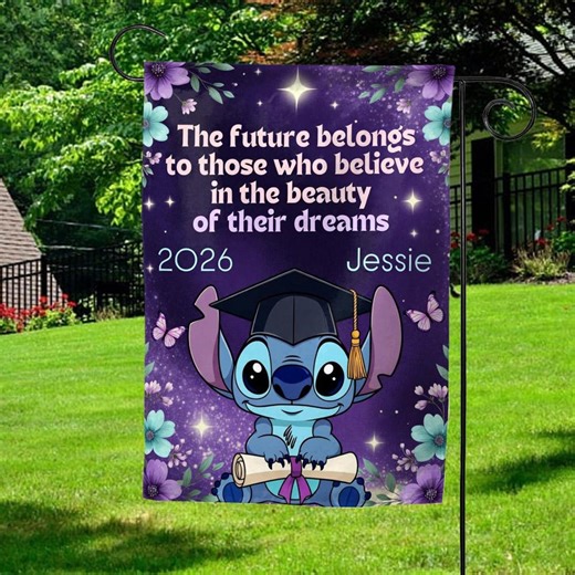 Graduation Stitch Garden Flag, Class of 2026 Stitch Yard Flag, Cute Graduation Outdoor Decor, Senior Celebration Flag SMSO20 - Etsy