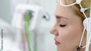 Female patient undergoing an EEG test, showcasing modern healthcare and patient comfort. Perfect for highlighting advanced diagnostic technology and patient-centered care.