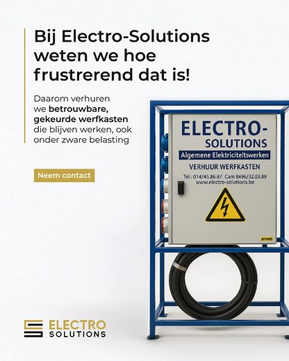 Frustratie van een werfkast die continu uitvalt is verleden tijd! Onze kasten zijn gebouwd voor zware belasting. Wij zorgen voor de nodige keuringen ter plaatse. Huur betrouwbare power bij Electro-Solutions. 💪 | Electro Solutions