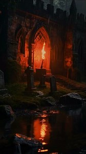 Eerie Gothic Cemetery Scene With Illuminated Church And Torch #shorts