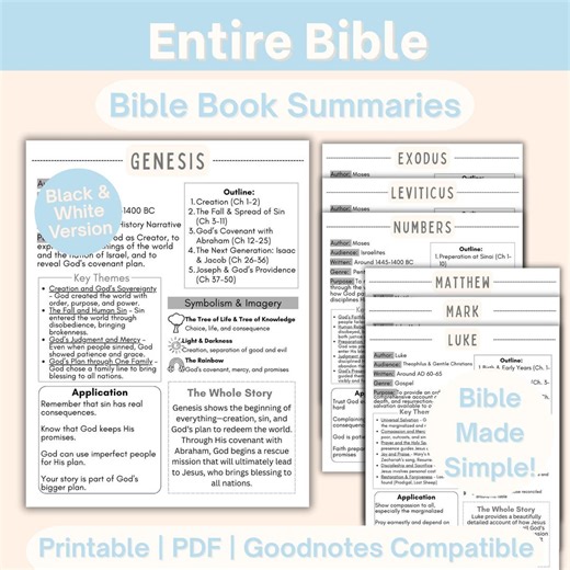 Entire Bible Overview, Black & White Bible Made Simple, Bible Worksheets, Bible Book Summaries Breakdown for Beginners Bible Study Tool - Etsy