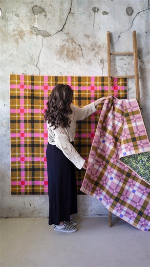 this quilt is done and I’m smitten. 🥹 give me all the greens and purples and I’m a happy girl! . More details about this quilt are on the blog. Comment “link” and I’ll send you a DM with the link! . #petiteplaidquilt #loandbeholdpatterns | Lo & Behold Stitchery