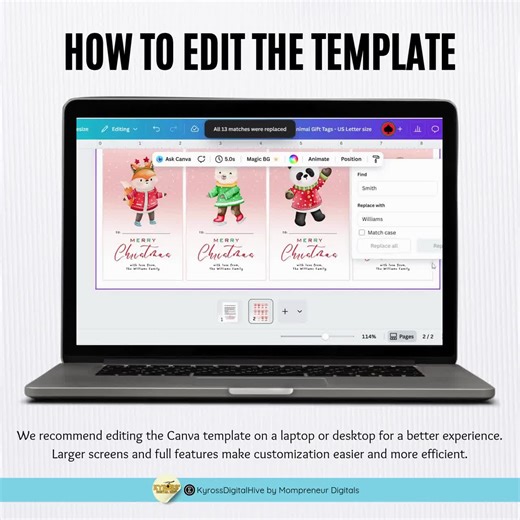 Editable Christmas Animal Gift Tags, Set of 12 Holiday Printable Tags, Customizable on Canva - Etsy