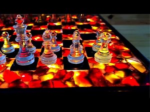 Burning Chess of Epoxy and Wood with Floating Effect. Fire Lava!