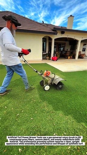 Artificial Turf Power Broom Tools Restore Grass Fibers with Gas Powered Rotary Brush