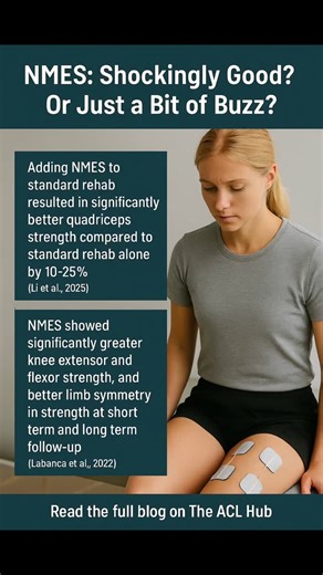 Neuromuscular Electrical Stimulation (NMES): shockingly good? Or just some buzz 1980s fad? Like my puns? Yeah me either 🤣 ACL rehab is a journey, and sometimes that quad muscle just doesn't want to play ball, no matter how nicely we ask. It’s enough to make a grown physio (like yours truly) want to tear my non-existent hair out! But there's actually some really high quality evidence out there about NMES that suggests we can give that sleepy quad a serious helping hand. I've pulled together the 