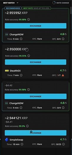 Real-time crypto exchange comparison #swapzone #crypto #trx #xrp