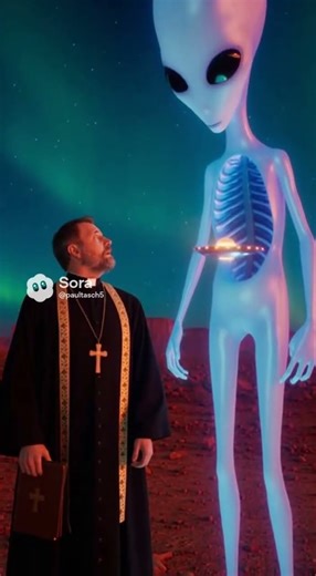 UFO inside alien talking to a Catholic priest.