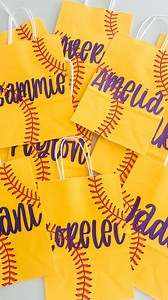 Decorate some softball goodie bags with me using permeant adhesive vinyl 🥎💜 … #smallshop #smallshops #smallbusiness #threepairsofears #asmr #asmrvideo #siser #siserjuliet #siserna #crafting #crafts #diy #crafter #permanentadhesivevinyl #craftvinyl #softball | Three Pairs Of Ears